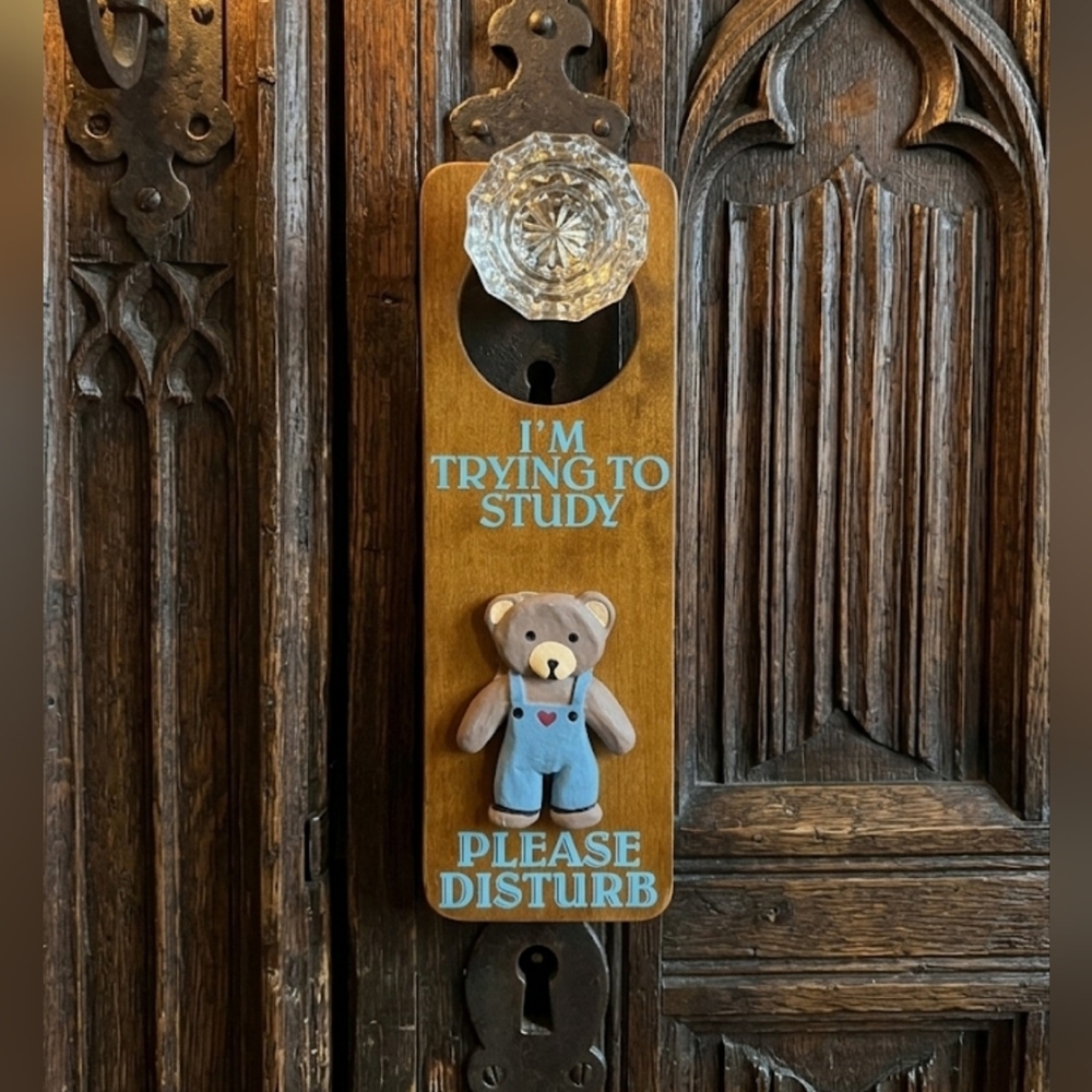​Vtg 1987 Figi Graphics Adoorables Wooden Door Hanger Study Bear Please Disturb